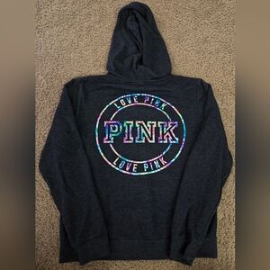 PINK Victoria's Secret Rainbow Tie Dye Logo Full Zip Hoodie